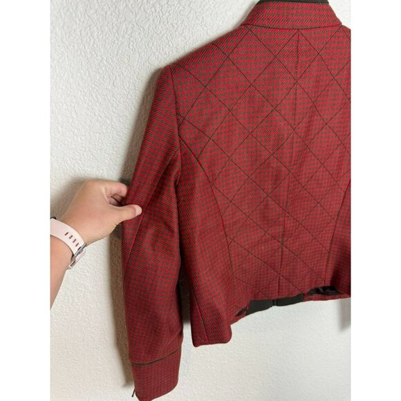 Worth Women's Blazer Jacket Size 4 Wool Houndstooth Quilted Red Career Full Zip - Picture 12 of 12